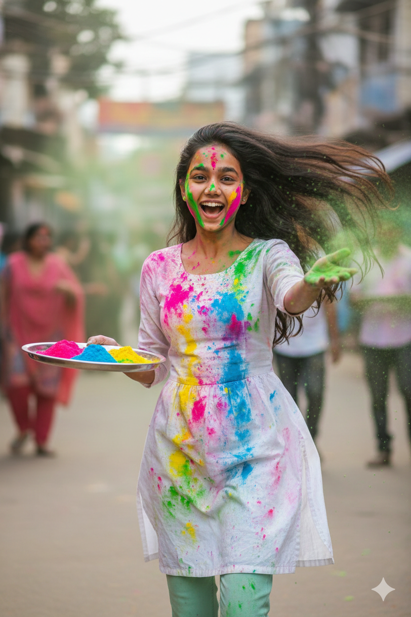 Trending 5 Girls Holi Photo Prompts For Gemini