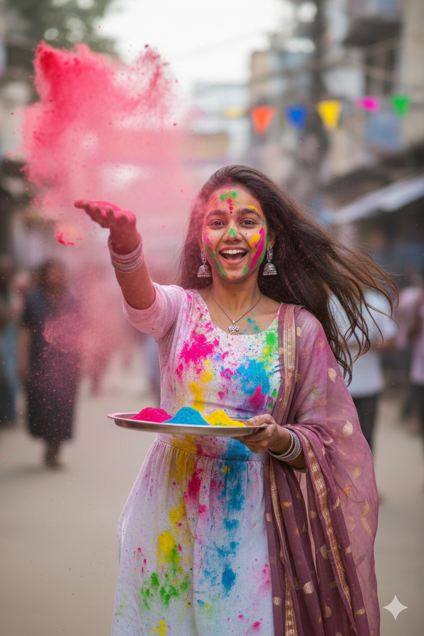 Trending 5 Girls Holi Photo Prompts For Gemini