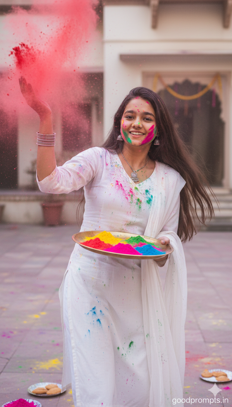 Trending 5 Girls Holi Photo Prompts For Gemini
